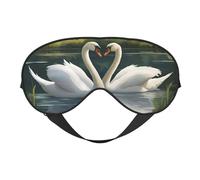 BREAUX Hermosa máscara de ojos de doble cara con estampado de cisnes blancos en el lago, máscara de ojos opaca, máscara de ojos para dormir toda la noche para mujeres y hombres