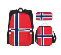 BREAUX Juego de mochila de viaje con estampado de bandera noruega, mochila + caja de almacenamiento + bolsa de almuerzo combinada