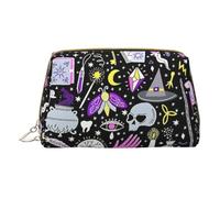 BREAUX Magic Witch Witchcraft - Bolsa de cosméticos portátil de piel con impresión de dibujo bohemio, bolsa de cosméticos portátil, bolsa de cosméticos de piel (pequeña), color blanco, talla única