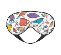 BREAUX Máscara de ojos colorida dibujada a mano sobre estampado blanco con plumas para dormir, máscara opaca de doble cara, máscara de dormir de viaje