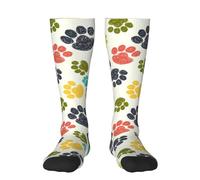 BREAUX Medias de colores con estampado de pata de perro en 3D, calcetines deportivos y de ocio, calcetines deportivos, Linda huella de perro colorida., Talla única