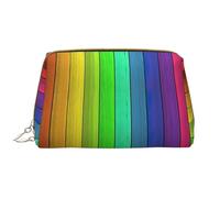 BREAUX Organizador de impresión de madera de colores, bolsa de cosméticos de cuero con cremallera, bolsa de cosméticos portátil (grande), madera de colores, talla única, Madera de colores, Talla única