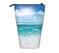 BREAUX Organizador vertical con estampado de gusanos de libros de dibujos animados, bolsa de almacenamiento portátil, bolsa de cosméticos con cremallera, regalo de vacaciones, Blue Sky Tropical