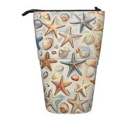 BREAUX Organizador vertical con impresión de mano para niños, bolsa de almacenamiento portátil, bolsa de cosméticos con cremallera, regalo de vacaciones, Patrón de estrellas de mar y conchas marinas,