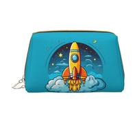 BREAUX Rocket Clipart - Bolsa de cosméticos portátil de piel con estampado de nave espacial, bolsa de cosméticos portátil (pequeña), Blanco, Talla única