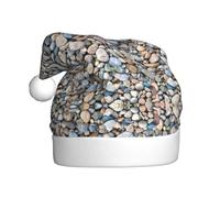 BREAUX Sombrero de Navidad con estampado de piedras de playa, sombrero de Papá Noel para adultos, unisex, cómodo sombrero de Navidad para fiesta festiva de Año Nuevo