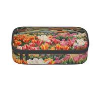 BREAUX Tulip Garden - Bolsa de almacenamiento de papelería, con compartimento de gran capacidad, bolsa con cremallera, Negro, One Size, Estampado