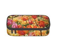 BREAUX Tulip Garden - Bolsa de almacenamiento de papelería, con compartimento de gran capacidad, bolsa con cremallera, Negro, One Size, Estampado