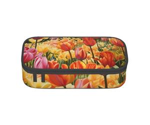BREAUX Tulip Garden - Bolsa de almacenamiento de papelería, con compartimento de gran capacidad, bolsa con cremallera, Negro, One Size, Estampado