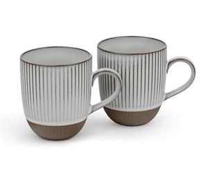 Bredemeijer Juego de 2 tazas de té de cerámica con asa, diseño a rayas, color marrón