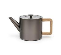 Bredemeijer Pequeña tetera de acero inoxidable de 1,1 litros, doble pared, color gris metalizado con filtro de té, para disfrutar del té durante más tiempo