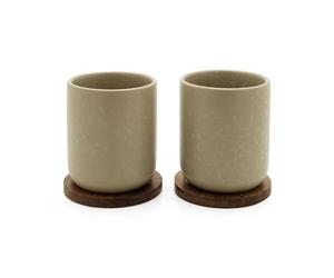 Bredemeijer - Taza de té Umea con posavasos de acacia - 200 ml - gris arcilla - s/2