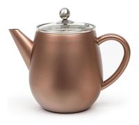 Bredemeijer Tetera de acero inoxidable de doble pared de 1,1 litros, tetera de acero inoxidable con tapa de cristal y filtro de té, para disfrutar del té más largo y caliente