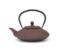 Bredemeijer Tetera plana de hierro fundido Asia de 1,25 litros, color berenjena, gran jarra esmaltada para inducción con filtro de acero inoxidable