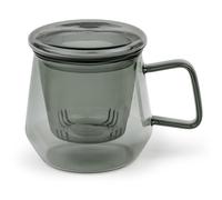 Bredemeijer Vaso de té de 350 ml con filtro de té de cristal y tapa de cristal - Taza de té para 1 taza de té suelto, color negro transparente