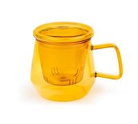 Bredemeijer Vaso de té de 350 ml con filtro de té de cristal y tapa de cristal - Taza de té de cristal transparente y amarillo para 1 taza de té suelto