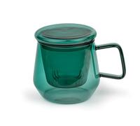 Bredemeijer Vaso de té de 350 ml con filtro de té de cristal y tapa de cristal - Taza de té de cristal transparente verde para 1 taza de té suelto