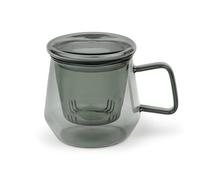 Bredemeijer Vaso de té de 350 ml con filtro de té de cristal y tapa de cristal - Taza de té para 1 taza de té suelto, color negro transparente