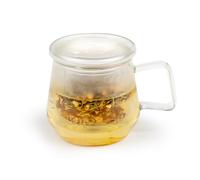 Bredemeijer Vaso de té de 350 ml con filtro de té de cristal y tapa de cristal - Taza de té transparente de una sola pared "Tea for One" para 1 taza de té suelto