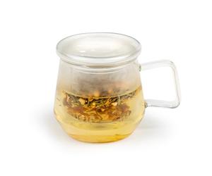 Bredemeijer Vaso de té de 350 ml con filtro de té de cristal y tapa de cristal - Taza de té transparente de una sola pared Tea for One para 1 taza de té suelto
