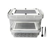 Breeding Box for Silkworms and Reptiles, 4.3x3.7x2.8 Inch Odor-Proof Mealworm Habitat with Feeding Tweezer and Brush, Anti-Moisture Small Pet Enclosure for Sugar Gliders, Lizards, Frogs