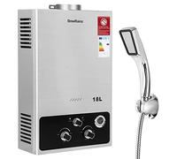 BreeRainz Calentador de Agua Gas 18LPM, 36KW Calentador de Agua Butano Propano,Presión de Agua de Arranque Súper baja, para el Hogar, Casa Rodante
