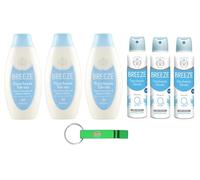Breeze Freschezza Talcata Testpaket,3x desodorante Spray 150ml + 3x Champú de ducha y gel de ducha 400ml + llavero Beni Culinari gratis