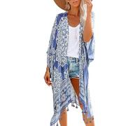 breezy lane Traje de baño para mujer, kimono tipo cárdigan, traje de baño, ropa de playa, estampado floral bohemio, ropa de centro turístico, A Dust Blue, Talla única