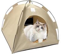 Breezyden Pop-Up Pet Tent,Portable Hideaway for Cats & Small Dogs,Anti Slip Indoor/Outdoor Pet Tent House,Foldable & Fully Washable (Beige, L(Fits Pets Under 7.5kg))