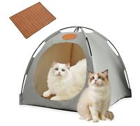 Breezyden Pop-Up Pet Tent - Portable Hideaway for Cats & Small Dogs,Mesh Window, Washable Indoor Outdoor Pet House with Cool Mat, Waterproof Cat'S Nest (Gray,L)