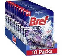 Bref Power Activ Lavanda Cesta WC - Limpia baño para un WC siempre limpio y fresco, limpiador de baños con fórmula antical que elimina la suciedad, pack de 10 unidades