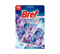 Bref Power Activ Lavender WC DUPLO, bloque limpiador 4 funciones con acción antical, limpieza profunda y frescor floral, mantiene el inodoro limpio y perfumado entre descargas.