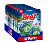 Bref Power Activ Pine (10 unidades), limpia baño con fórmula 4 en 1, cesta higiénica y protectora para inodoro, con aroma a Pino, limpiador baño antical, 24 h de protección