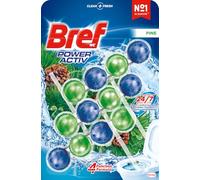 Bref Power Activ Pine (3 unidades), limpia baño con fórmula 4 en 1, cesta higiénica y protectora para inodoro, con aroma a Pino, limpiador baño antical, 24 h de protección