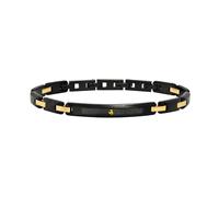 BREIL, Colección Abarth, Brazalete de acero para hombre, Bilux IP Acabado en negro y dorado, Elemento central de fibra de carbono con escorpión dorado, Cierre de joya, Longitud ajustable 17-22 cm