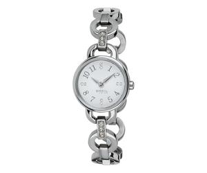 BREIL, Colección Agata, Reloj Joya para Mujer, Caja de Acero, Pulsera con Elegantes Cristales Blancos, Esfera Blanca, Movimiento de Cuarzo, Resistente al Agua, Diámetro 25 mm, Plata