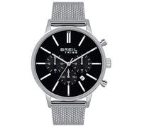 BREIL, Colección Avery, Reloj para Hombre en Acero, Elegante y Contemporáneo, con Esfera Negra Mate, Índices Tipo bastón, Fecha, Práctico Cierre Deslizante, Negro-Plata
