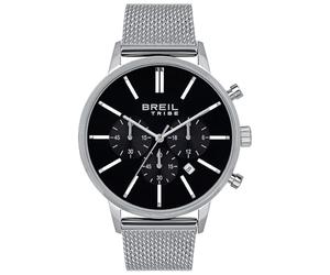 BREIL, Colección Avery, Reloj para Hombre en Acero, Elegante y Contemporáneo, con Esfera Negra Mate, Índices Tipo bastón, Fecha, Práctico Cierre Deslizante, Negro-Plata