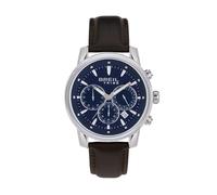 BREIL, Colección Calibre, Reloj para Hombre Chrono Gent, Cronógrafo de Acero, Correa de Piel Marrón, Caja de 43 mm, Cierre Plegable, Longitud Ajustable