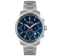 BREIL, Colección Calibre, Reloj para Hombre, Cronógrafo de Acero, Movimiento PE 902, Índices y Esferas con Luminosidad Blanca, Cierre desplegable con Botones, Caja de 42 mm, Plata y Azul