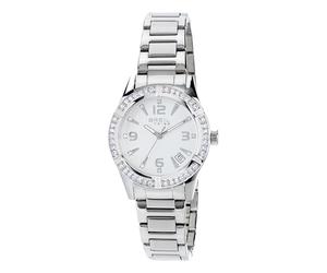 BREIL, Colección C'est Chic, Reloj de Mujer, Cronógrafo de Mujer de Acero, Bisel con Cristales, Esfera Blanca Satinada, Caja de 36 mm, Práctico Cierre, Resistente al Agua, Plata