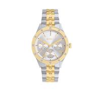 BREIL, Colección Flurry, Reloj para Mujer, Reloj Multifunción en Acero Bicolor Pulido, Bisel con 12 Cristales Blancos, Esfera Plateada con Efecto Rayo de Sol, Resistente al Agua 10 ATM, Caja de 36 mm