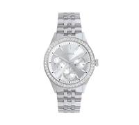 BREIL, Colección Flurry, Reloj para Mujer, Reloj Multifunción en Acero Pulido, Bisel con Cristal Pavé Blanco, Esfera Plateada con Efecto Rayo de Sol, Resistente al Agua 10 ATM, Caja de 36 mm