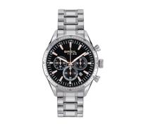 BREIL, Colección Jato, Reloj para Hombre, Cronógrafo para Hombre en Acero Pulido y Satinado, Movimiento de Cuarzo, Esfera Negra, Cierre Plegable Ajustable 15,5-21 cm, Resistente al Agua, Plata-Negro