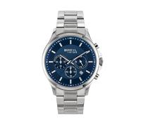 BREIL, Colección Kart, Reloj para Hombre, Cronógrafo para Hombre en Acero Pulido y Satinado, Movimiento de Cuarzo, Esfera Azul, Cierre Plegable Ajustable 15,5-21 cm, Resistente al Agua, Plata-Azul