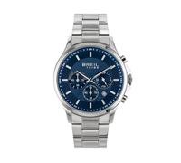 BREIL, Colección Kart, Reloj para Hombre, Cronógrafo para Hombre en Acero Pulido y Satinado, Movimiento de Cuarzo, Esfera Azul, Cierre Plegable Ajustable 15,5-21 cm, Resistente al Agua, Plata-Azul