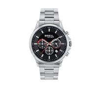 BREIL, Colección Kart, Reloj para Hombre, Cronógrafo para Hombre en Acero Pulido y Satinado, Movimiento de Cuarzo, Esfera Negra, Cierre Plegable Ajustable 15,5-21 cm, Resistente al Agua, Plata-Negro
