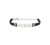 BREIL, Colección Leather Twine, Pulsera para Hombre, en Acero Satinado, Piel y Silicona, Cierre de Mosquetón, Talla Única 24 cm, Azul
