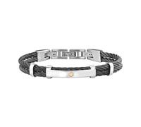 BREIL, Colección Loop 9K, Pulsera Doble para Mujer en Acero Pulido, con Elemento Central en Oro de 9K, Cierre de Joyería, Largo Ajustable hasta 17,5 cm