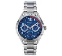 BREIL, Colección Mate, Reloj para Hombre, Reloj Deportivo Multifunción, Caja y Pulsera de Acero, Esfera Azul, Rehault y Contadores Rojos, Cierre Plegable, Diámetro 37mm, Plata-Azul